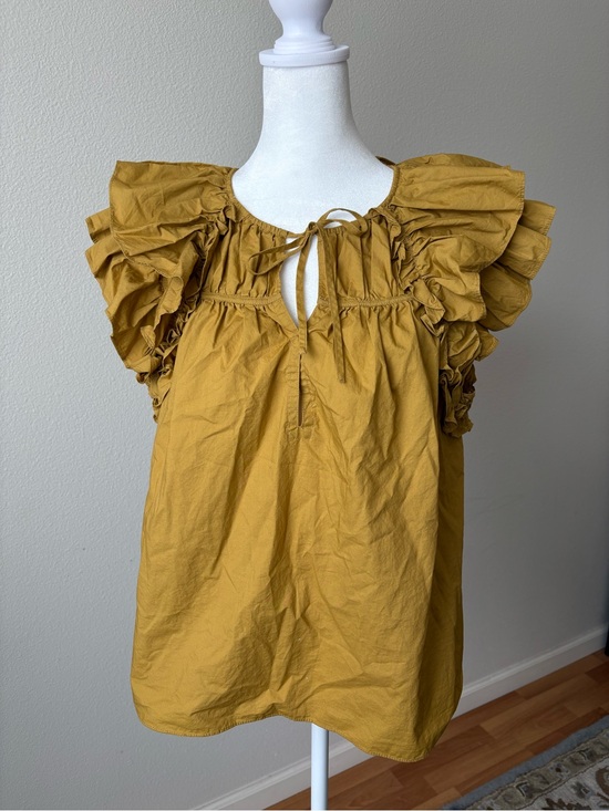 Ulla Johnson Tops - Ulla Johnson Mustard Ruffle Sleeve Tie-Neck Blouse 10